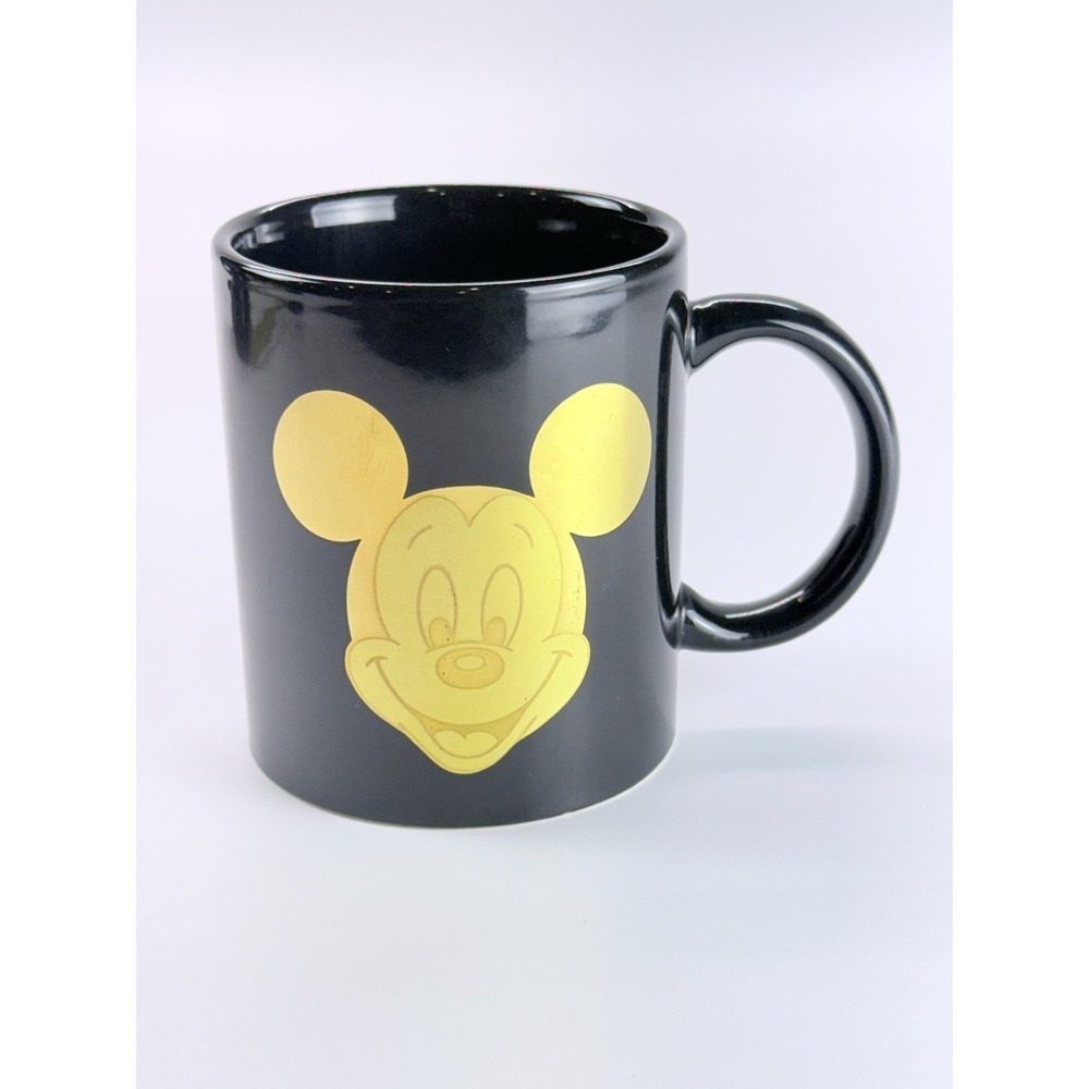 Vintage Gold Mickey Mouse Mug Black Ceramic 12 oz, Disney - Excellent Condition